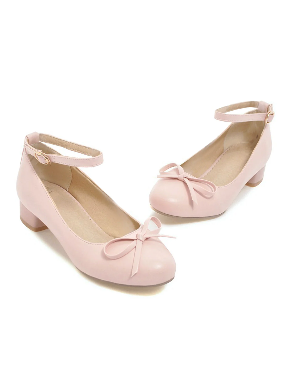 Rosa Runde Zehe Solide Schnalle Bogen High Heels - Image 2