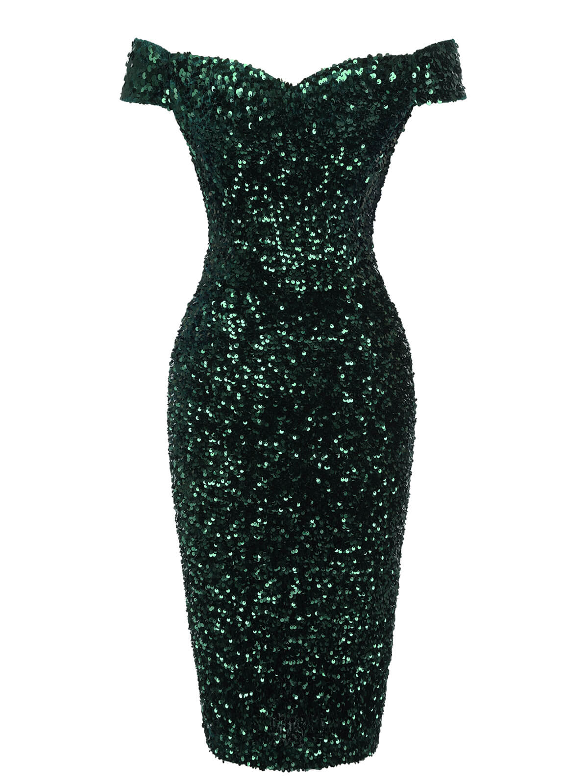 Grün 1960er Pailletten Schulterfrei Bleistift Kleid - Image 5