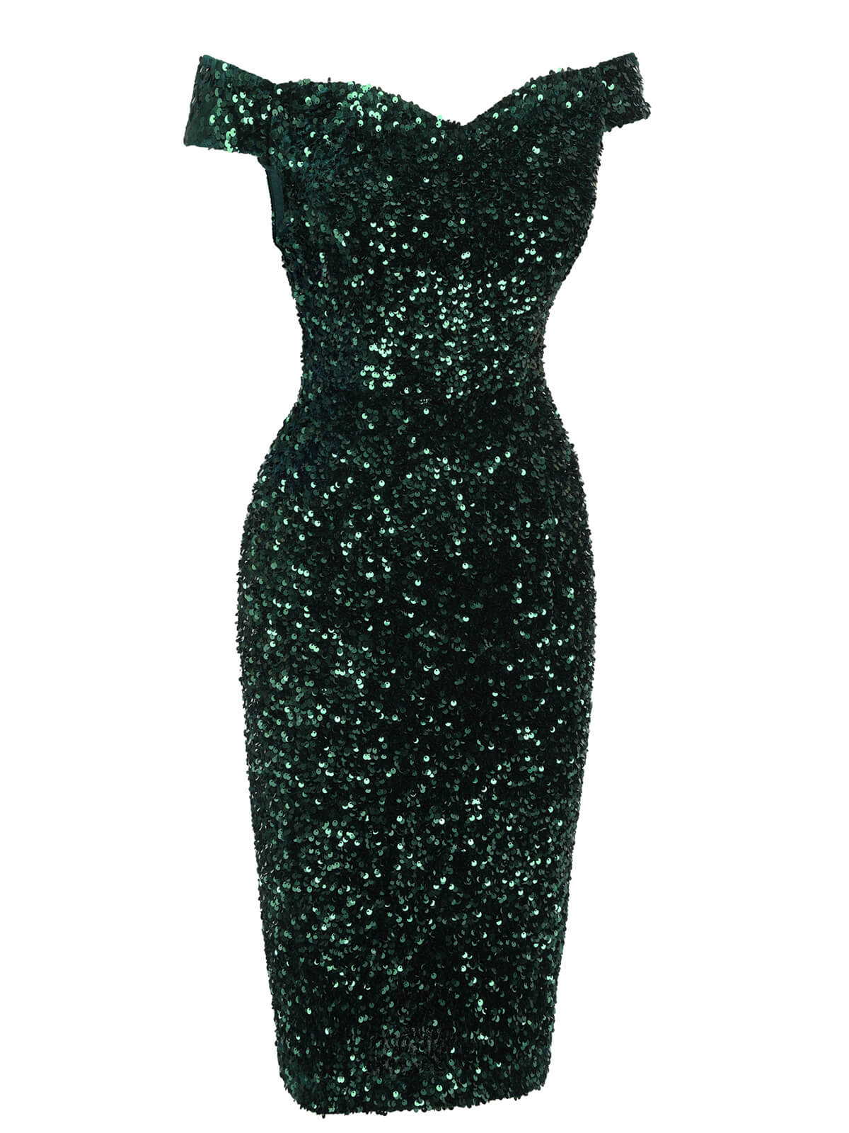 Grün 1960er Pailletten Schulterfrei Bleistift Kleid - Image 6