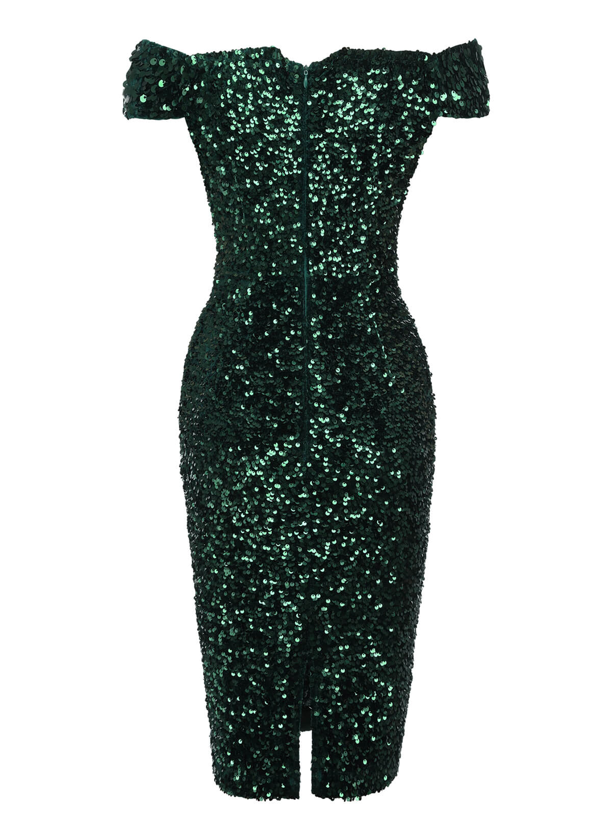 Grün 1960er Pailletten Schulterfrei Bleistift Kleid - Image 7