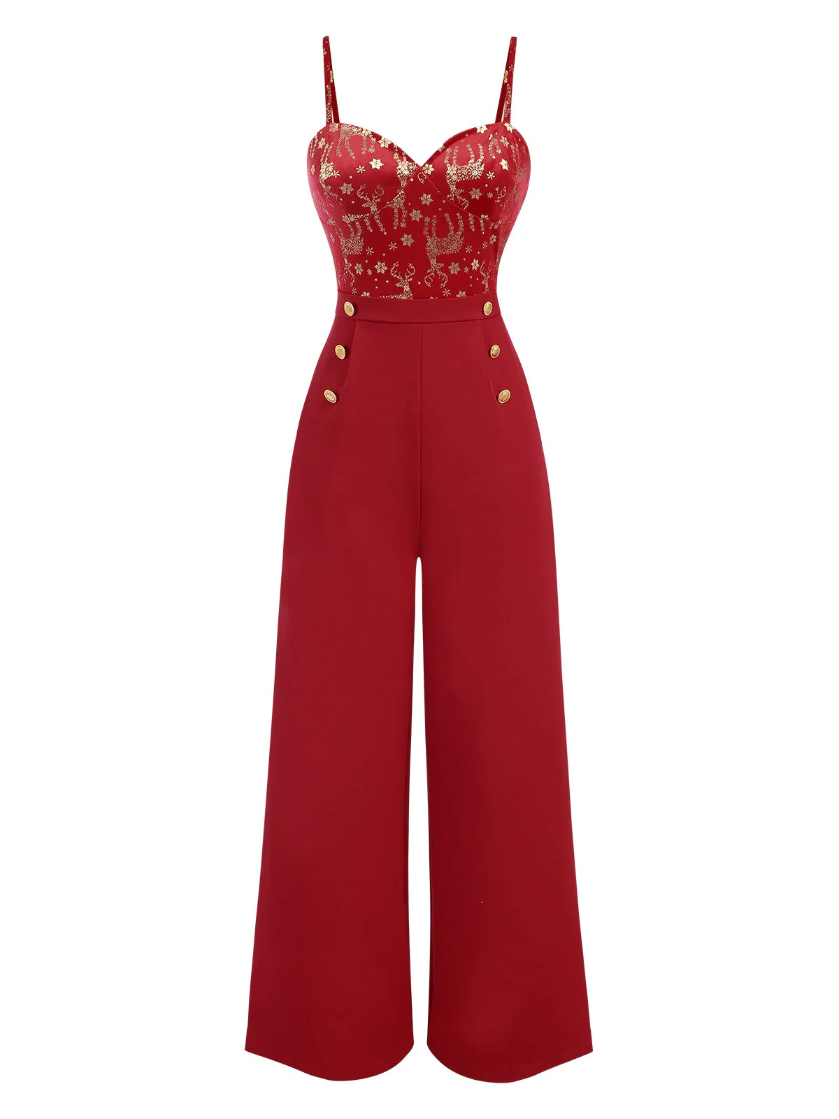 Rot 1930er Weihnachten Elch Samt Jumpsuit - Image 2