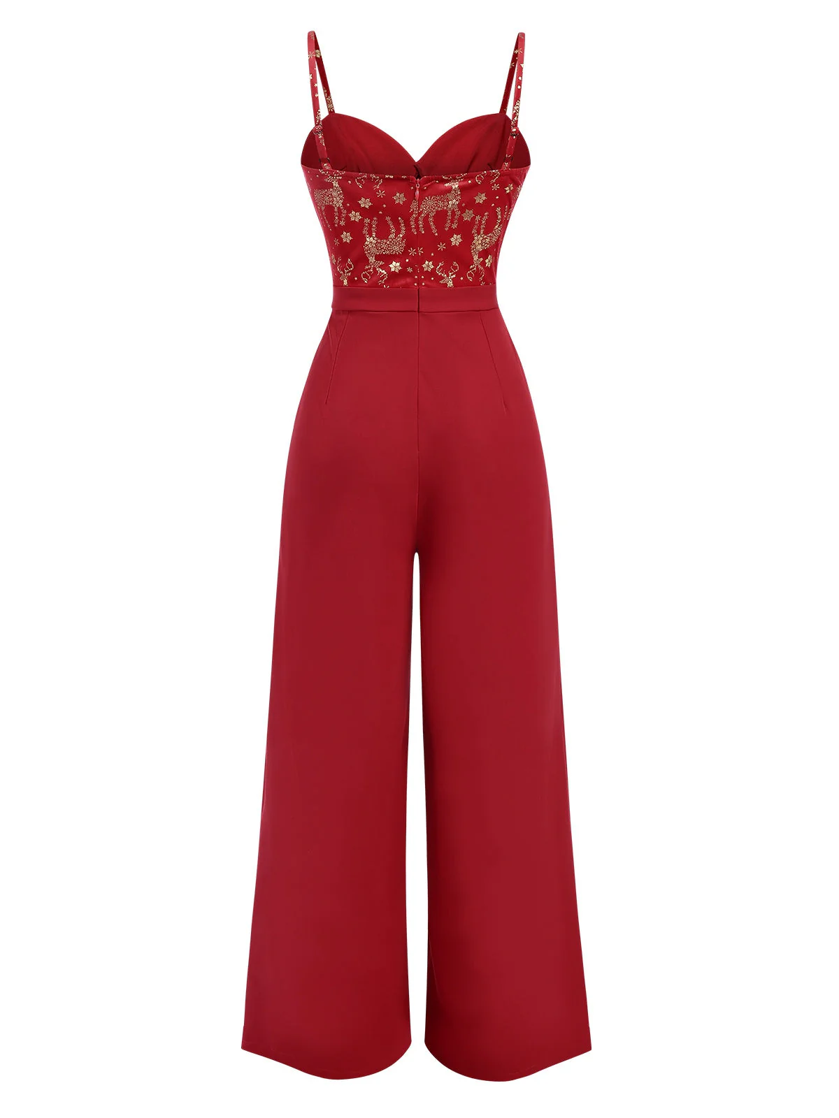 Rot 1930er Weihnachten Elch Samt Jumpsuit - Image 3