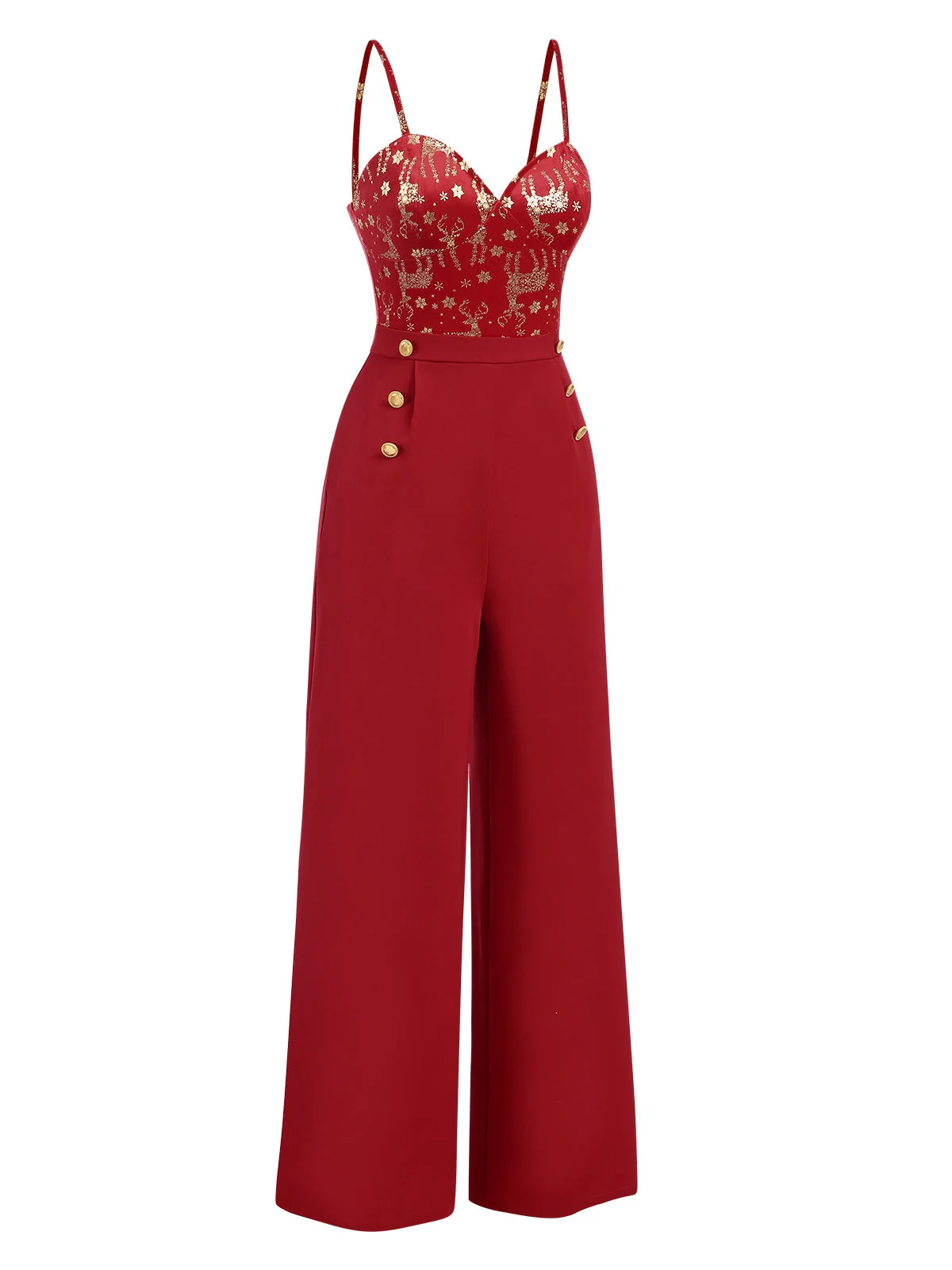 Rot 1930er Weihnachten Elch Samt Jumpsuit - Image 4