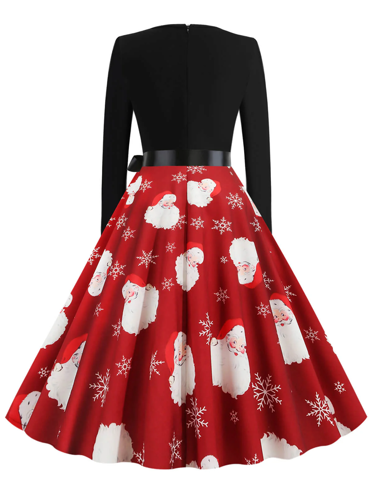 Rot 1950er Santa Claus V-Ausschnitt Gürtel Kleid - Image 2