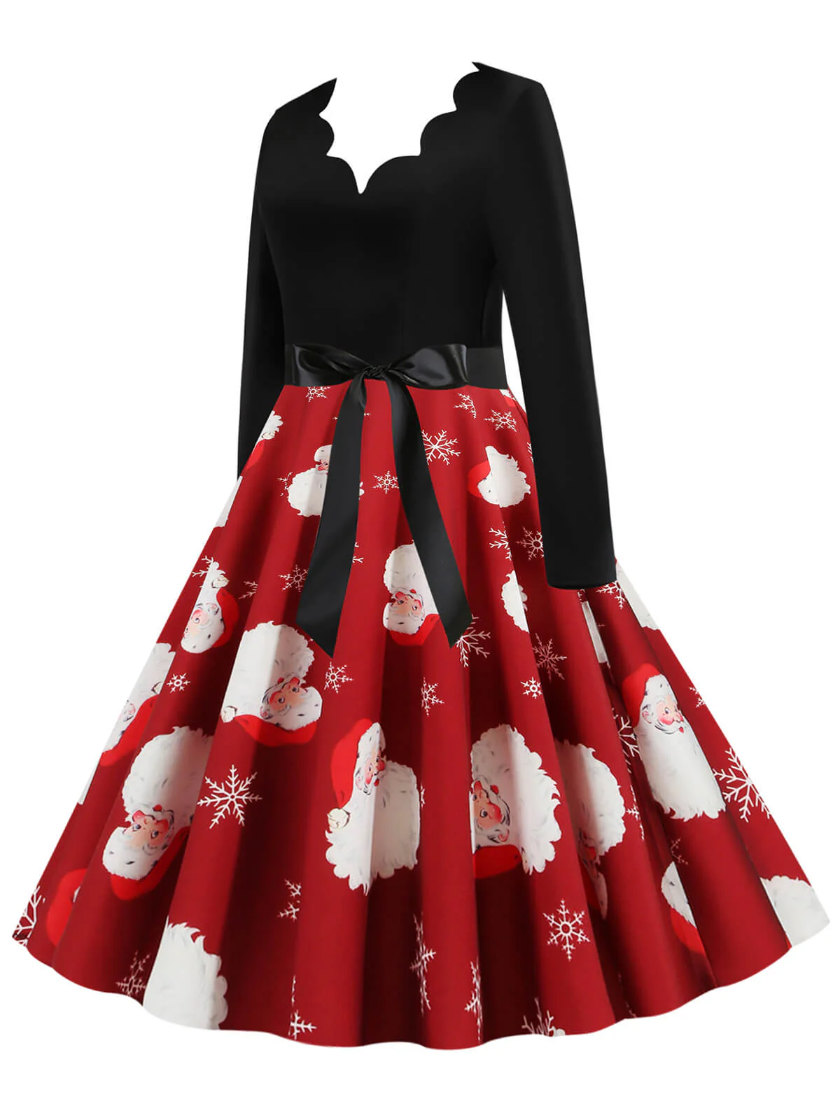 Rot 1950er Santa Claus V-Ausschnitt Gürtel Kleid - Image 3
