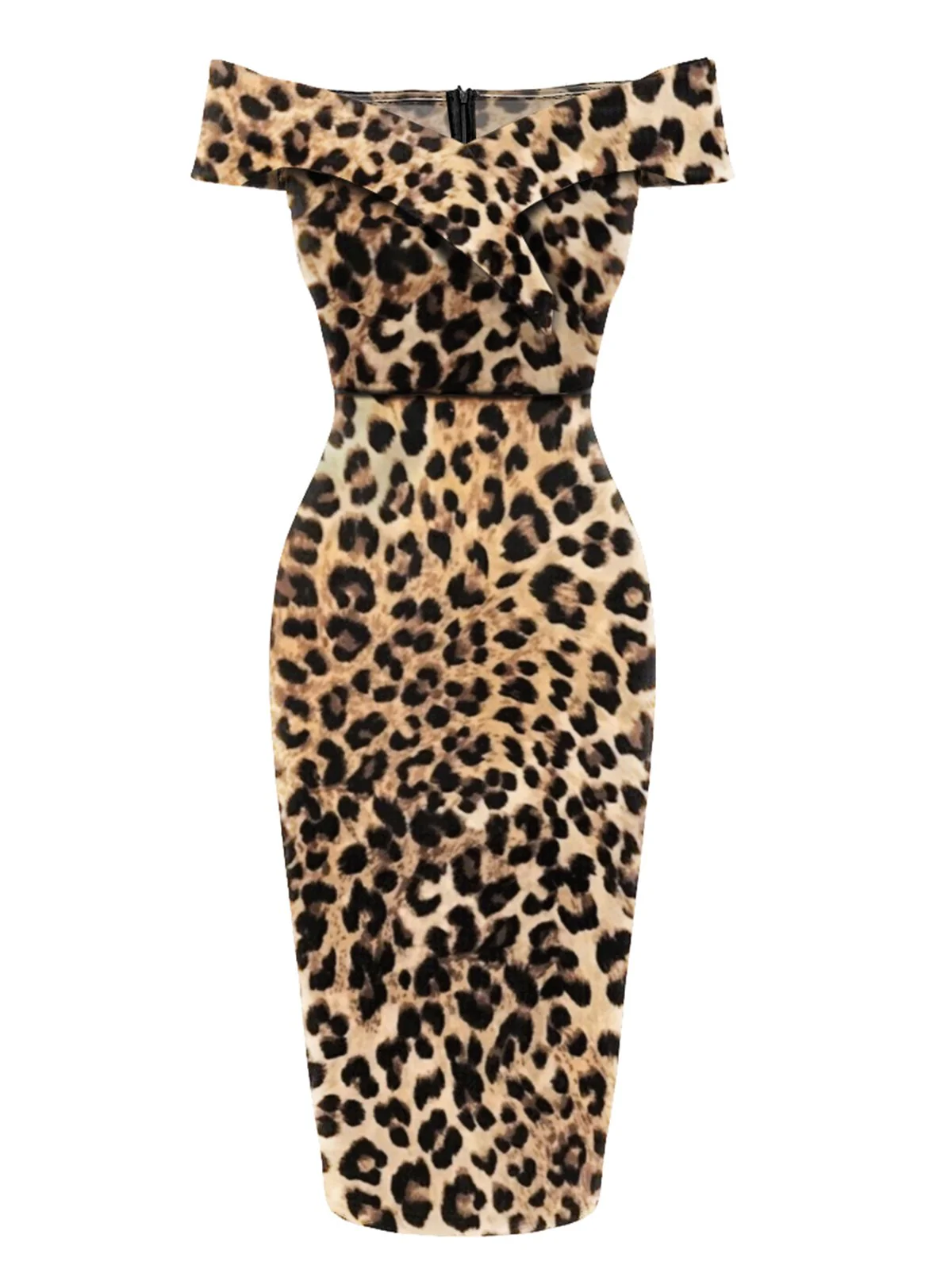 SCHULTERFREIES LEOPAR BLEISTIFT KLEID - Image 6