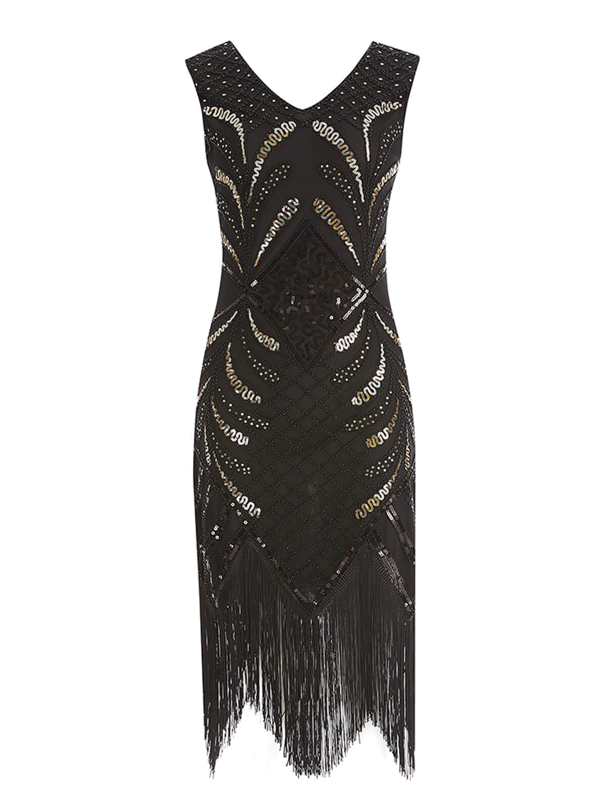 SCHWARZ 1920ER PAILLETTEN FRANSEN FLAPPER KLEID - Image 3