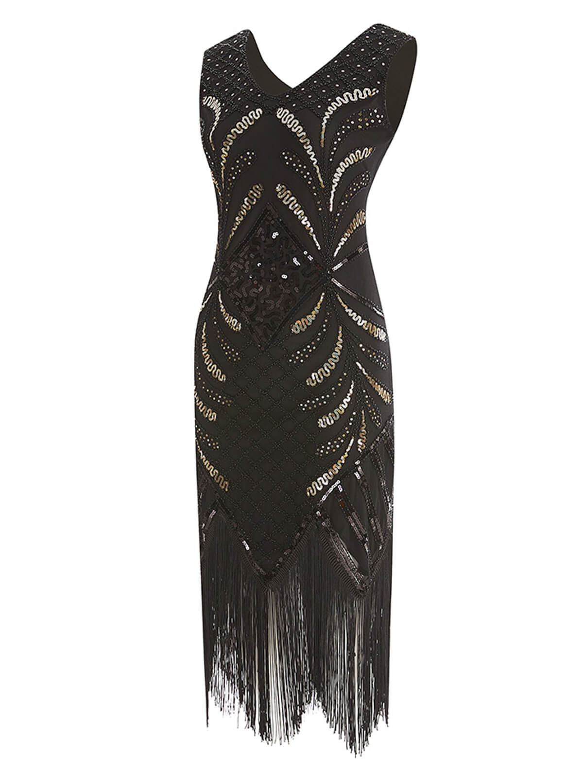 SCHWARZ 1920ER PAILLETTEN FRANSEN FLAPPER KLEID - Image 4