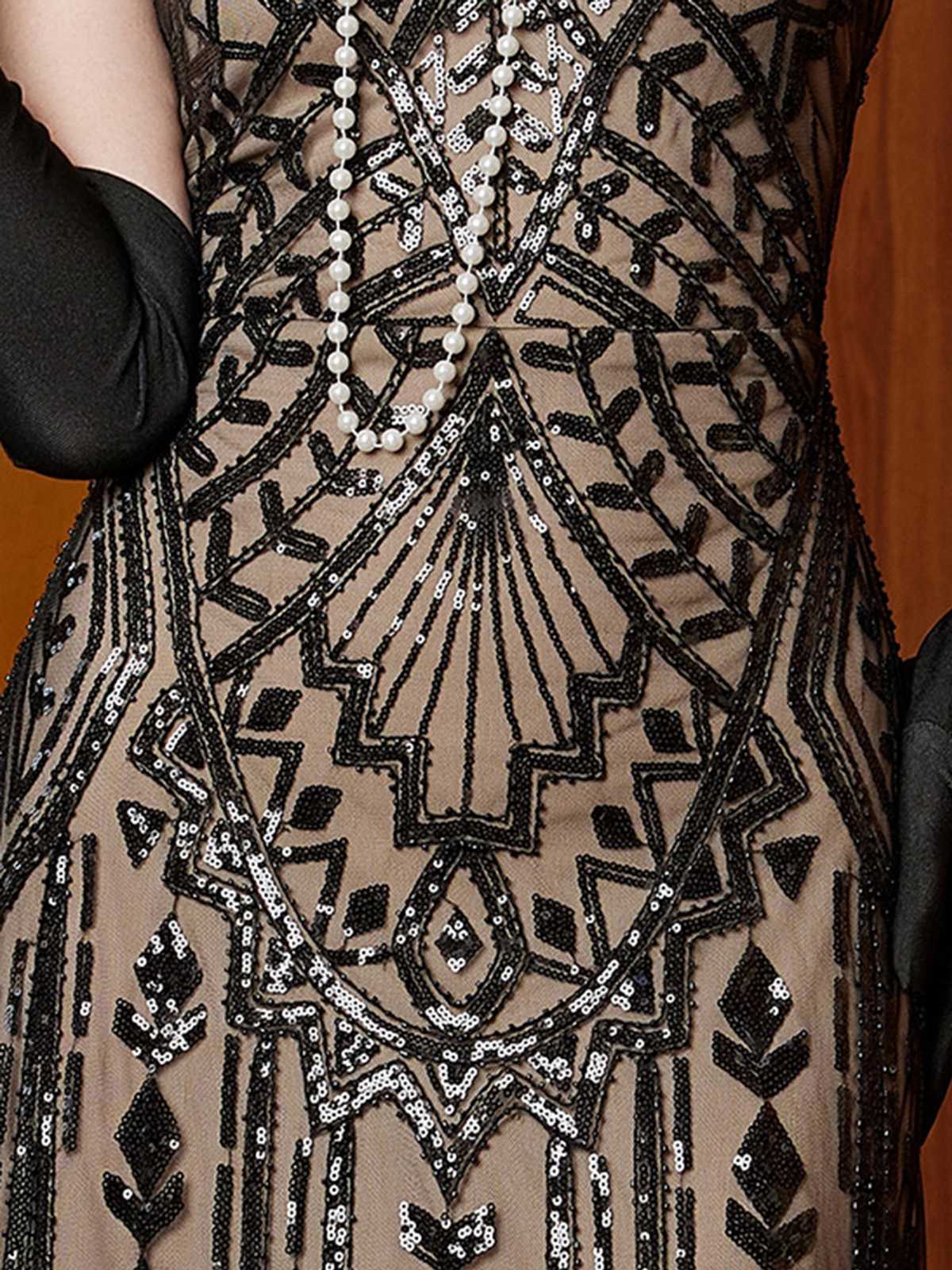 Schwarz 1920er Gatsby Pailletten Netz Maxi Abend Kleid - Image 6