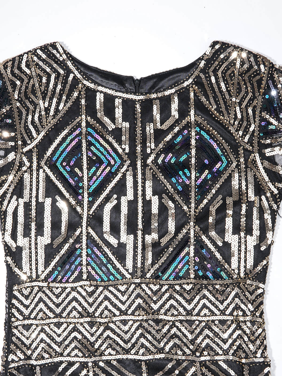 SCHWARZ 1920ER HALBE ÄRMEL PAILLETTEN FRANSEN KLEID - Image 4