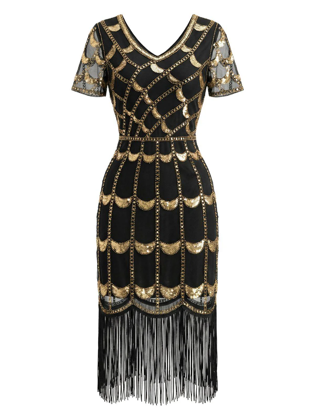 Schwarz 1920er Pailletten Perlen Fransen Flapper Kleid - Image 7