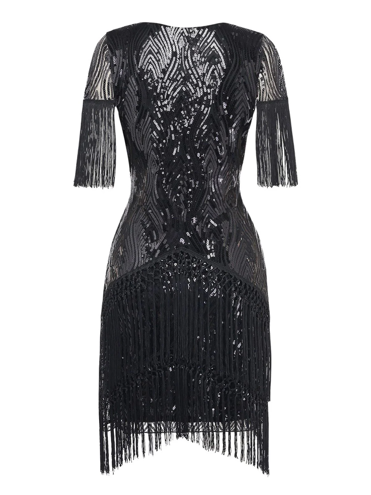 Schwarz 1920er Quasten Fransen Pailletten Gatsby-Stil Flapper Kleid - Image 3