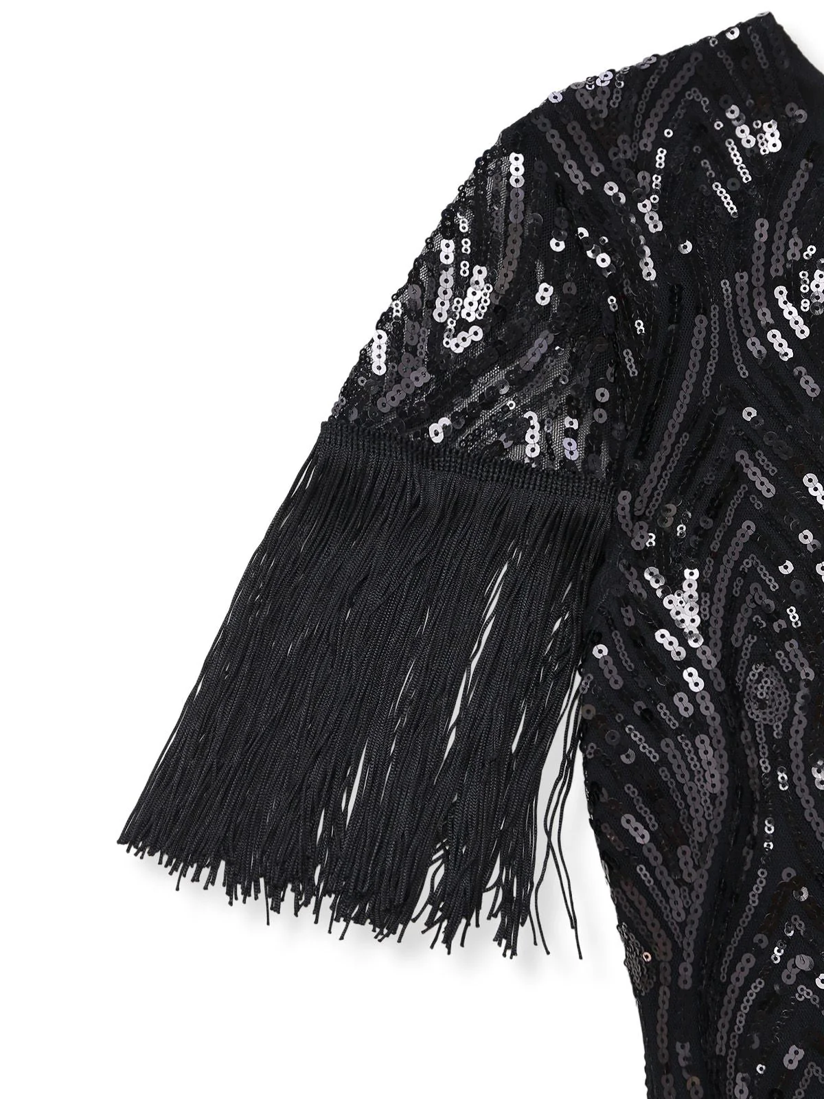 Schwarz 1920er Quasten Fransen Pailletten Gatsby-Stil Flapper Kleid - Image 5