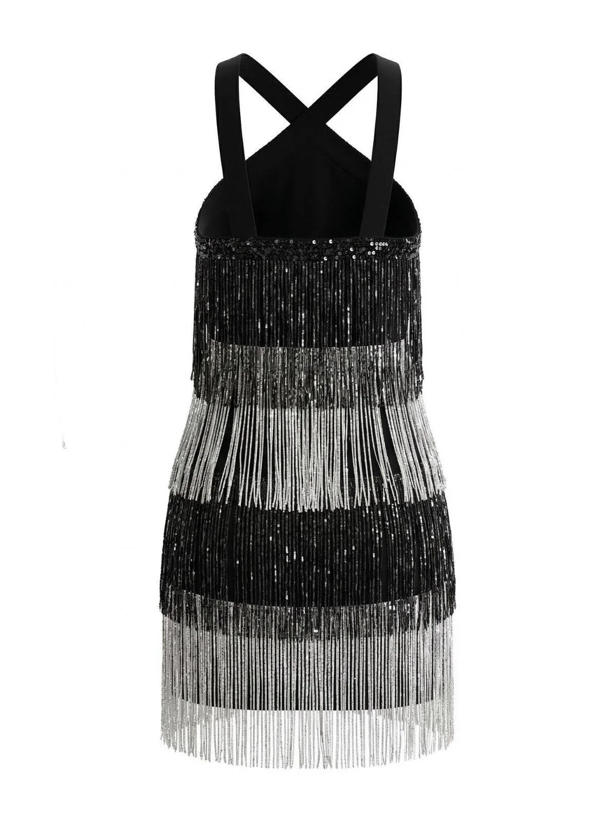 Schwarz 1920er Riemchen Fransen Pailletten Cocktail Kleid - Image 6