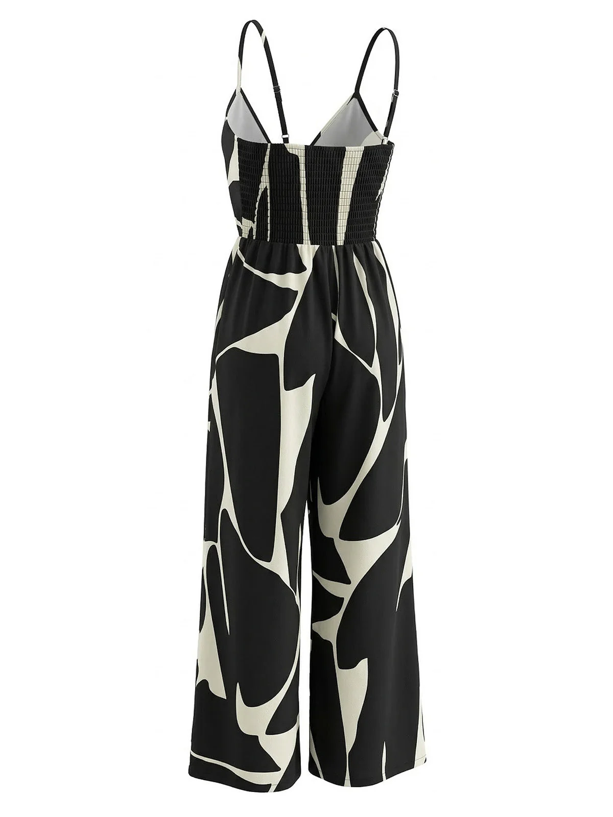 Schwarz 1930er Abstrakt Bedruckt Weites Bein Jumpsuit - Image 3