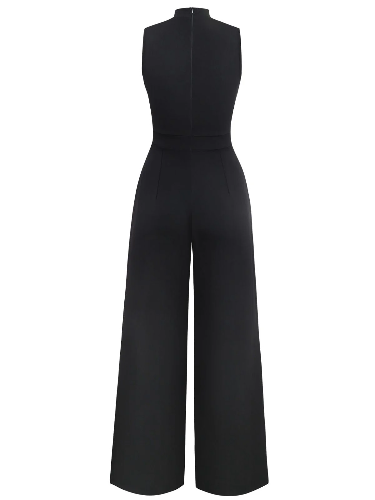 Schwarz 1930er Ärmellos Chain Kordelzug Halbrollkragen Jumpsuit - Image 2