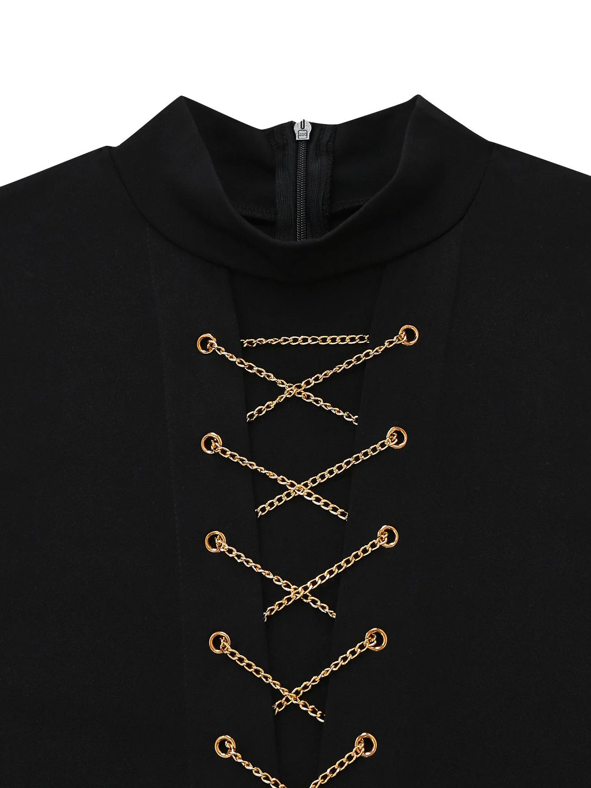 Schwarz 1930er Ärmellos Chain Kordelzug Halbrollkragen Jumpsuit - Image 3