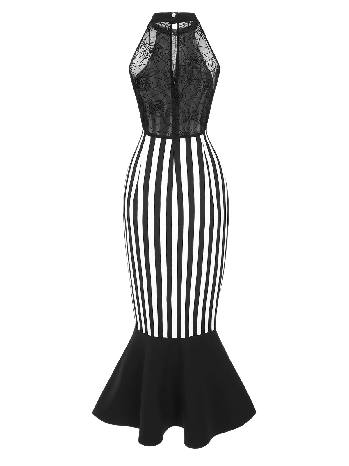 Schwarz 1930er Beetlejuice Kostüm Spinnennetz Streifen Fischschwanz Kleid - Image 6