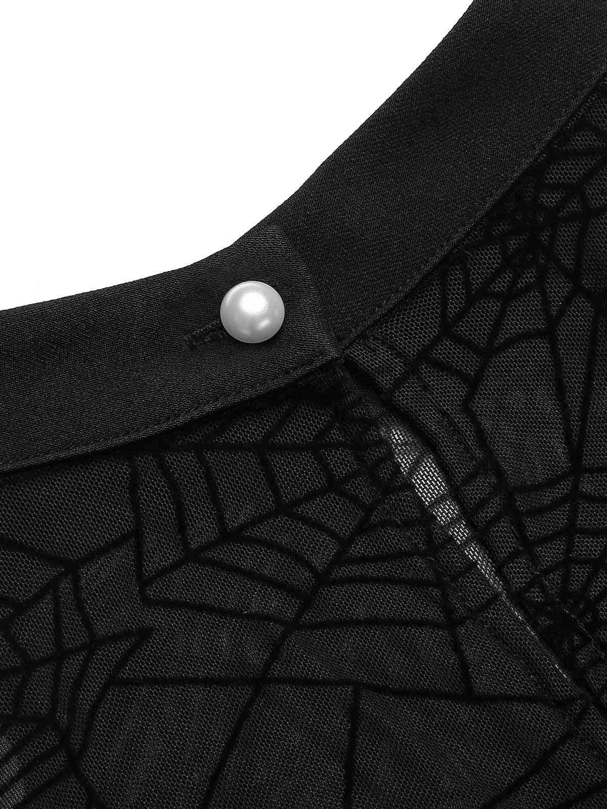 Schwarz 1930er Beetlejuice Kostüm Spinnennetz Streifen Fischschwanz Kleid - Image 9