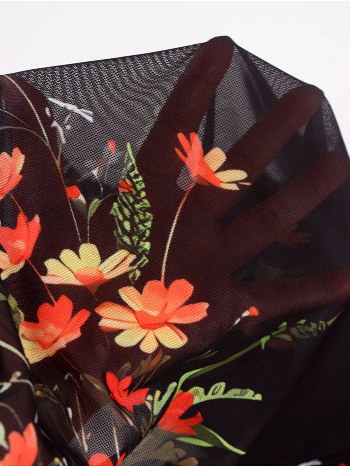 Rot 1930er Blumen Netz Rüschen Maxi Kleid - Image 10