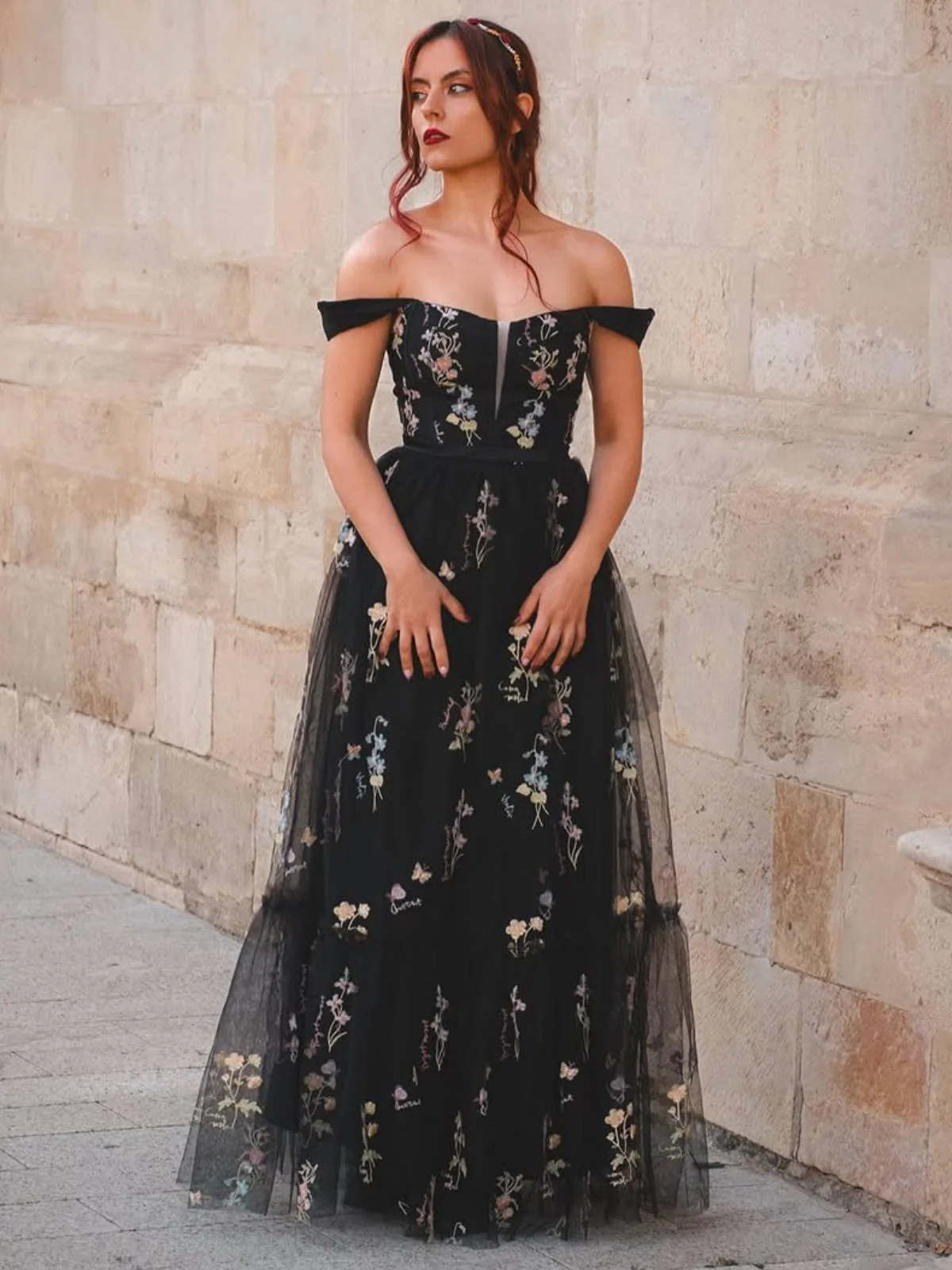 Schwarz 1930er Blumen Netz StĂ€bchen SchnĂŒrung Kleid
