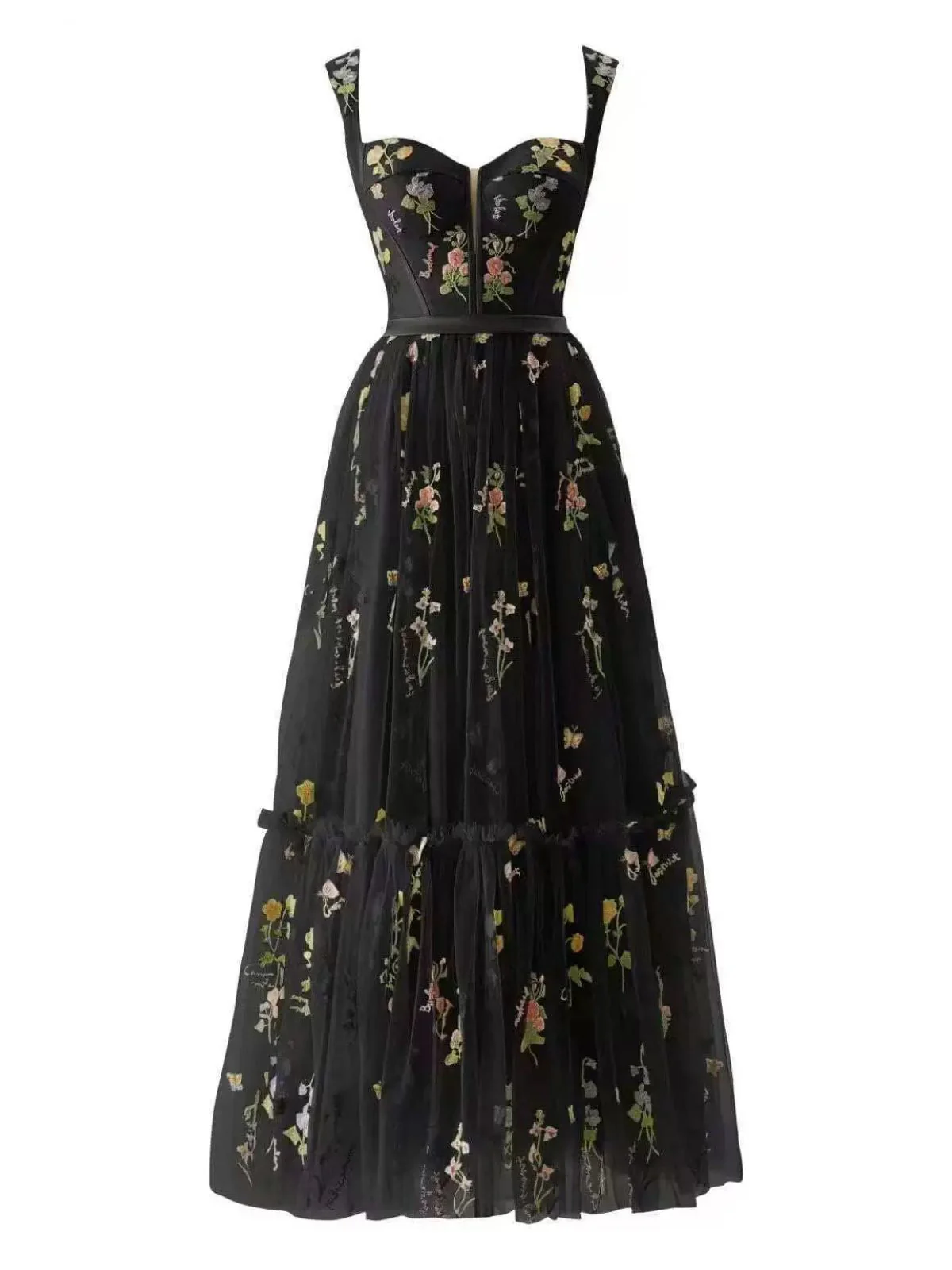 Hellblau 1930er Blumen Netz Stäbchen Schnürung Kleid - Image 12