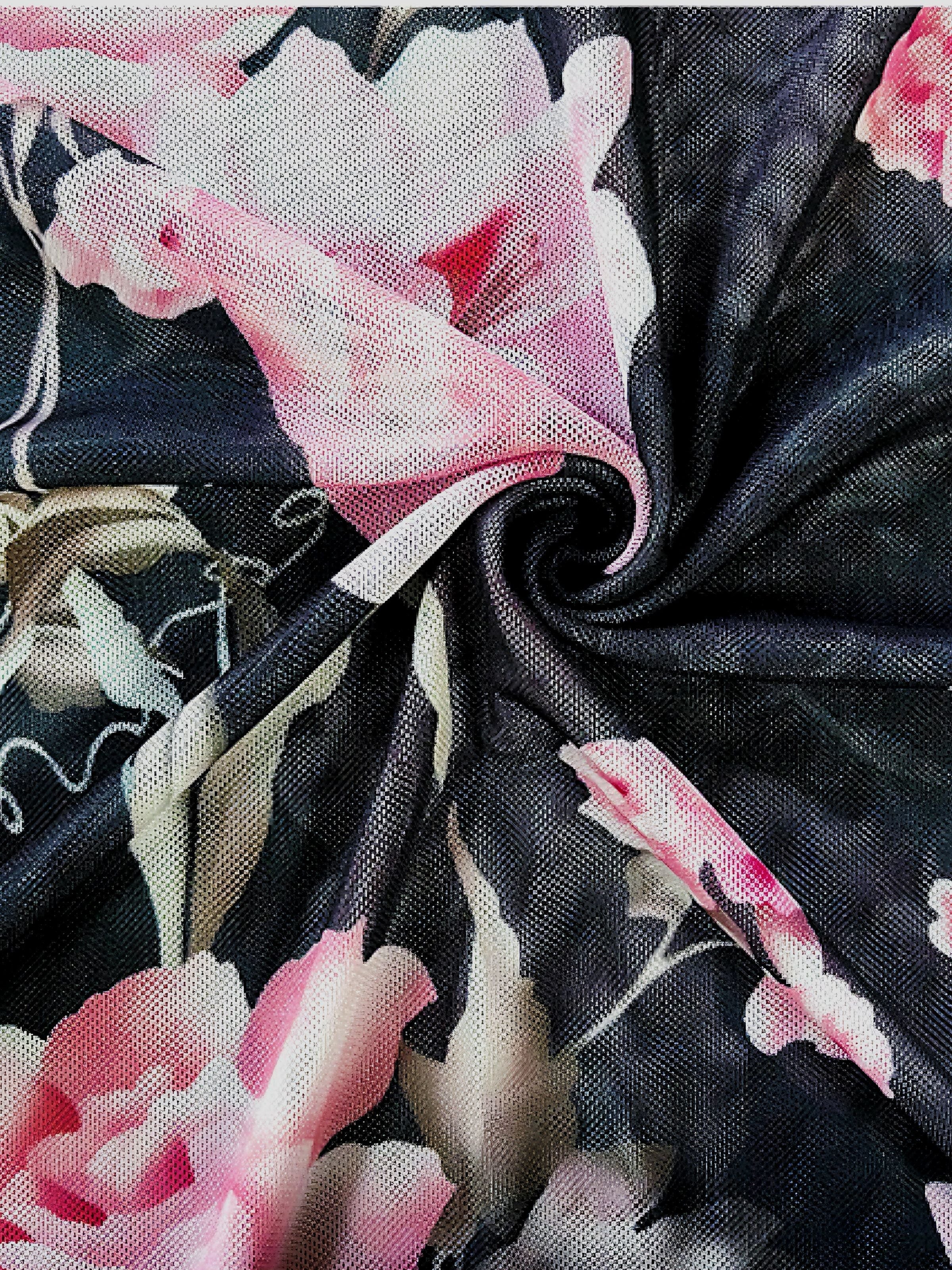 Schwarz 1930er Blumen Rüschen V-Ausschnitt Pyjama - Image 3