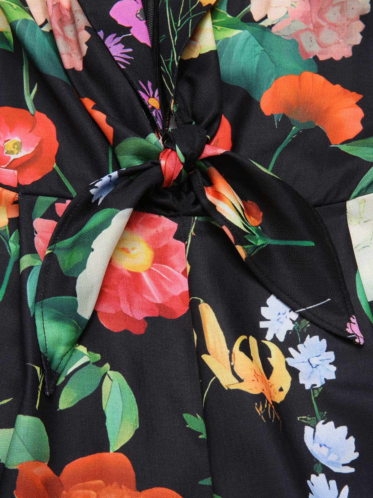 Schwarz 1930er Blumen V-Ausschnitt Halter Jumpsuit - Image 10
