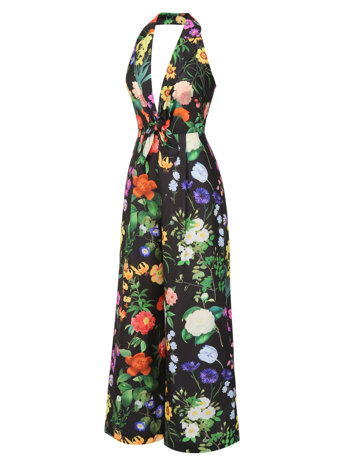 Schwarz 1930er Blumen V-Ausschnitt Halter Jumpsuit - Image 6