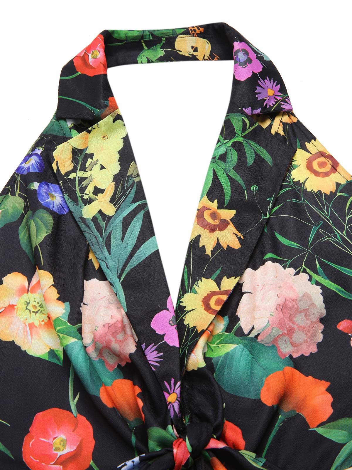 Schwarz 1930er Blumen V-Ausschnitt Halter Jumpsuit - Image 8