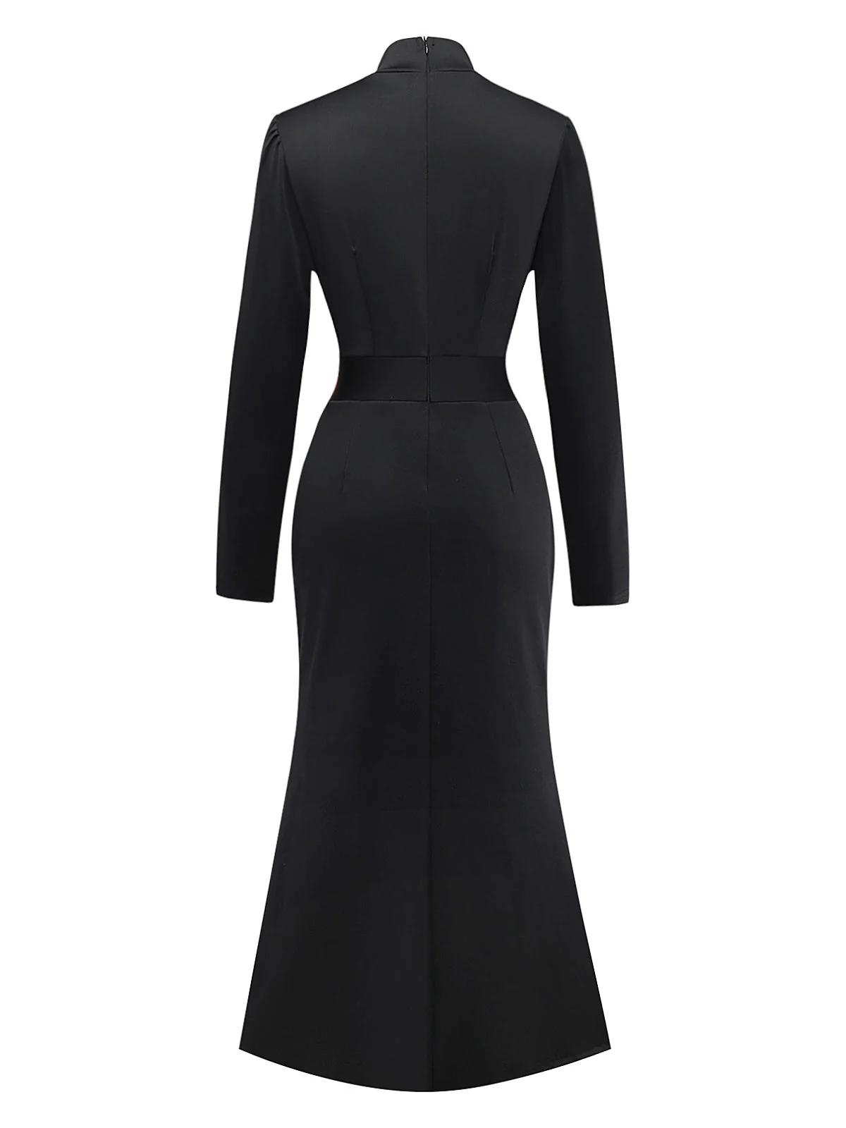 Schwarz 1930er Bogen Kragen Metall Taste Vorder Schlitz Kleid - Image 3