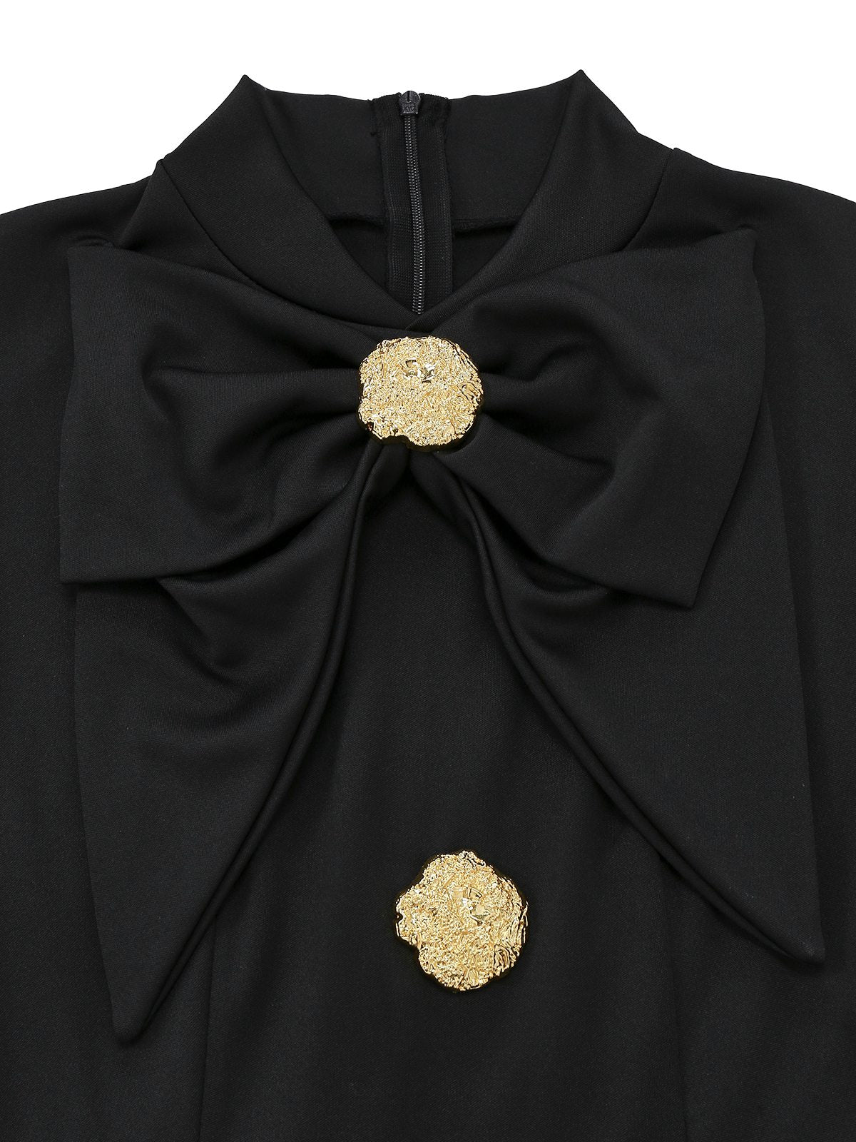 Schwarz 1930er Bogen Kragen Metall Taste Vorder Schlitz Kleid - Image 4