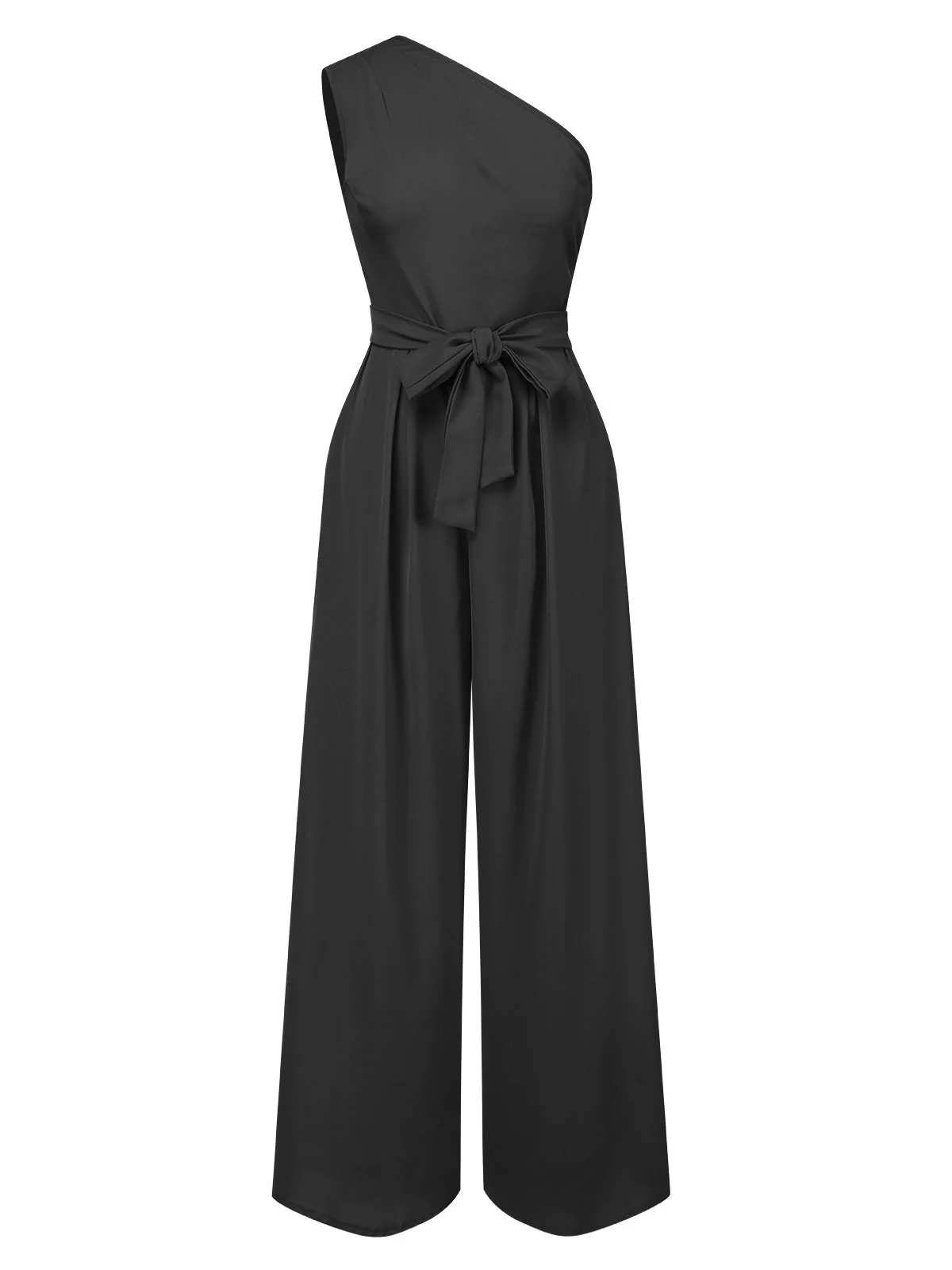 1930er Eine Schulter Solide Binden Jumpsuit - Image 5