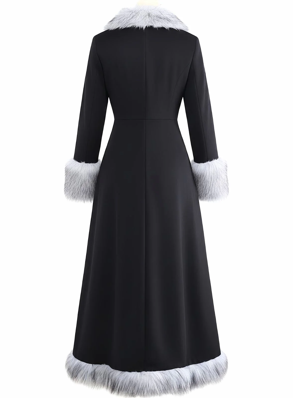 Schwarz 1930er Faux Pelzbesatz Maxi Mantel - Image 3