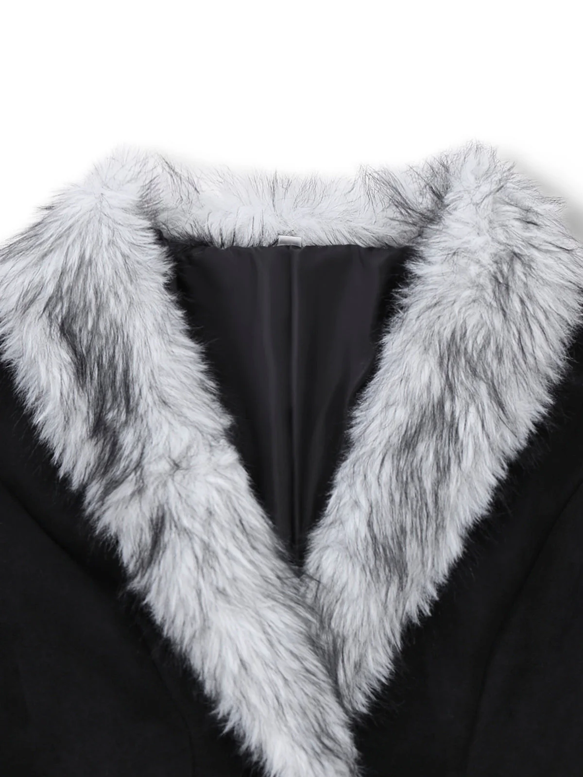 Schwarz 1930er Faux Pelzbesatz Maxi Mantel - Image 4