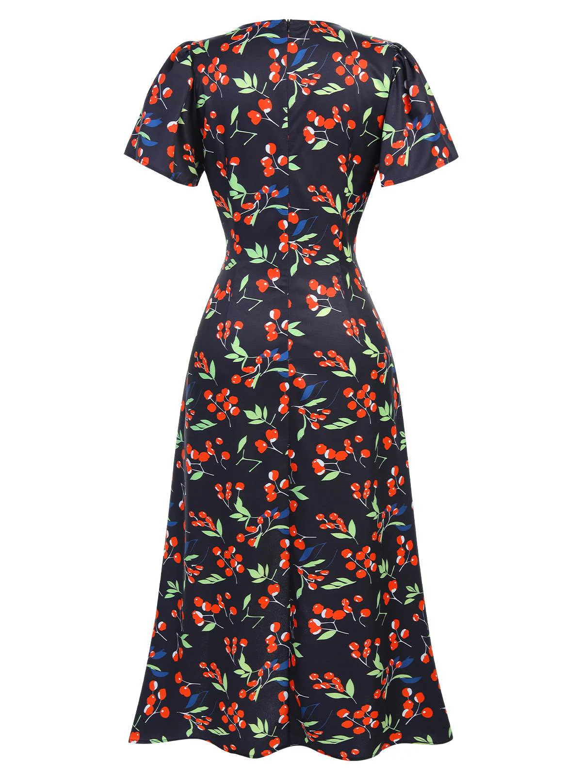 Schwarz 1930er Geblümtes V-Ausschnitt Knopfkleid - Image 4