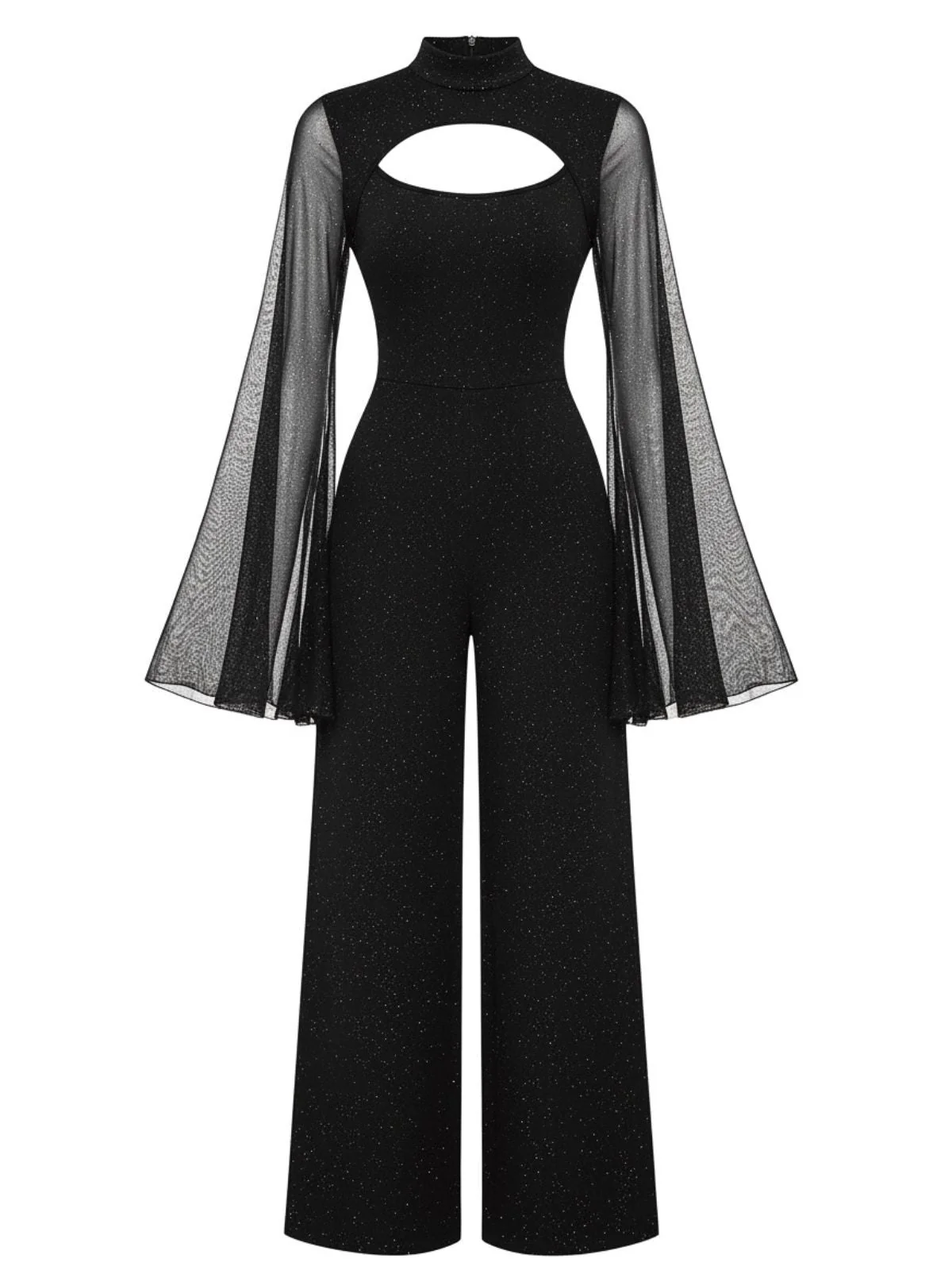 Schwarz 1930er Glitzernd Cutout Jumpsuit mit Umhang - Image 2