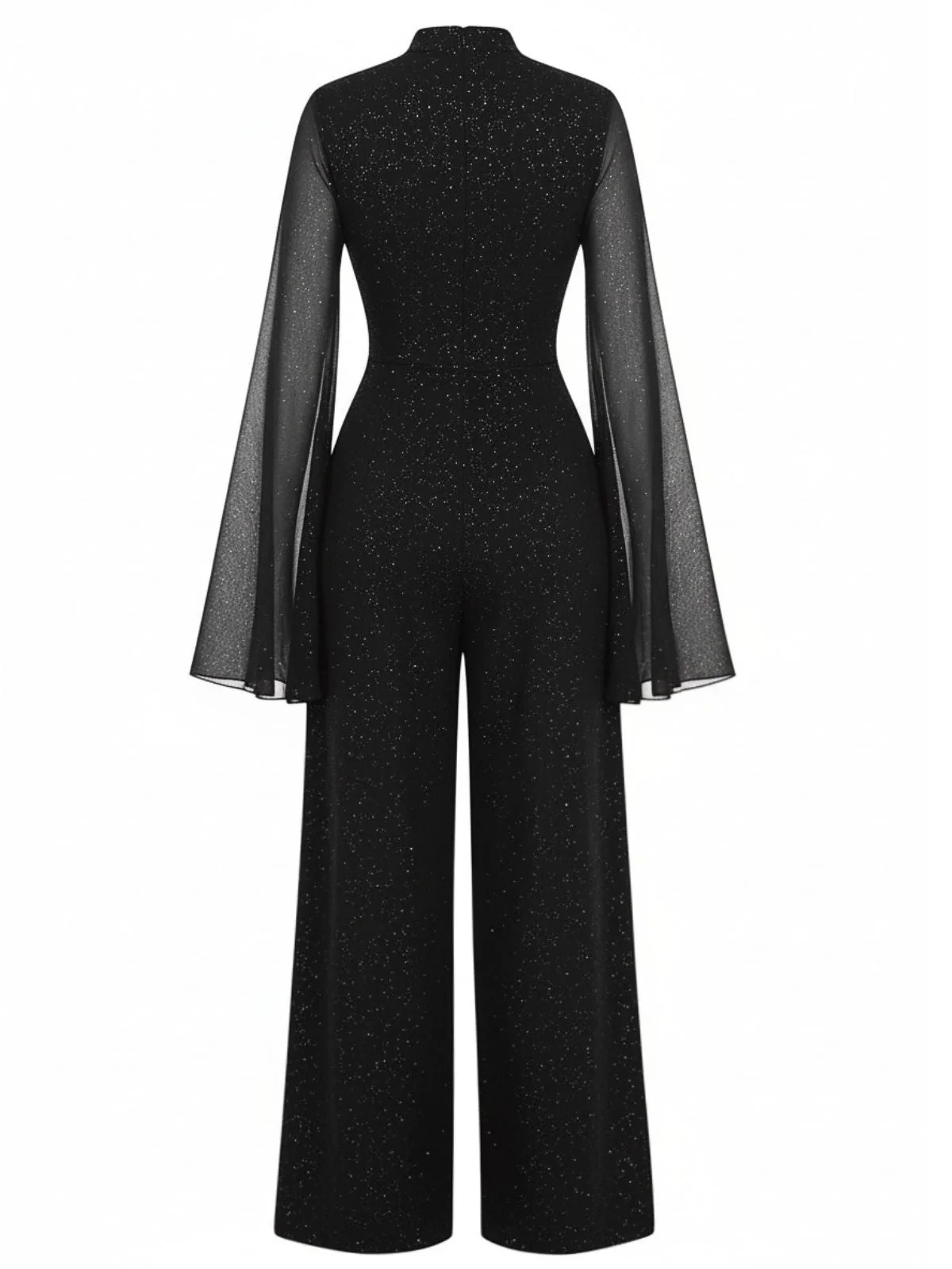 Schwarz 1930er Glitzernd Cutout Jumpsuit mit Umhang - Image 3