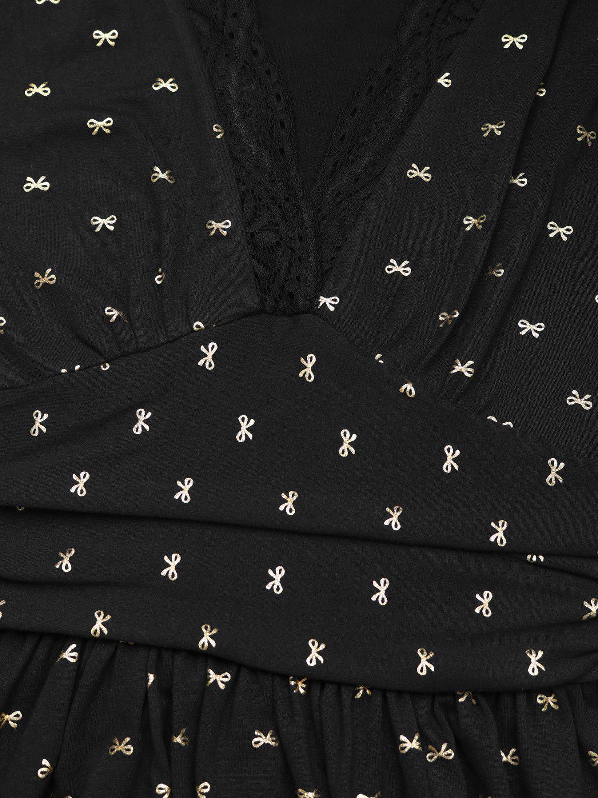 Schwarz 1930er Gold Folie Bogen V-Ausschnitt Spitze Schlitz Kleid - Image 5