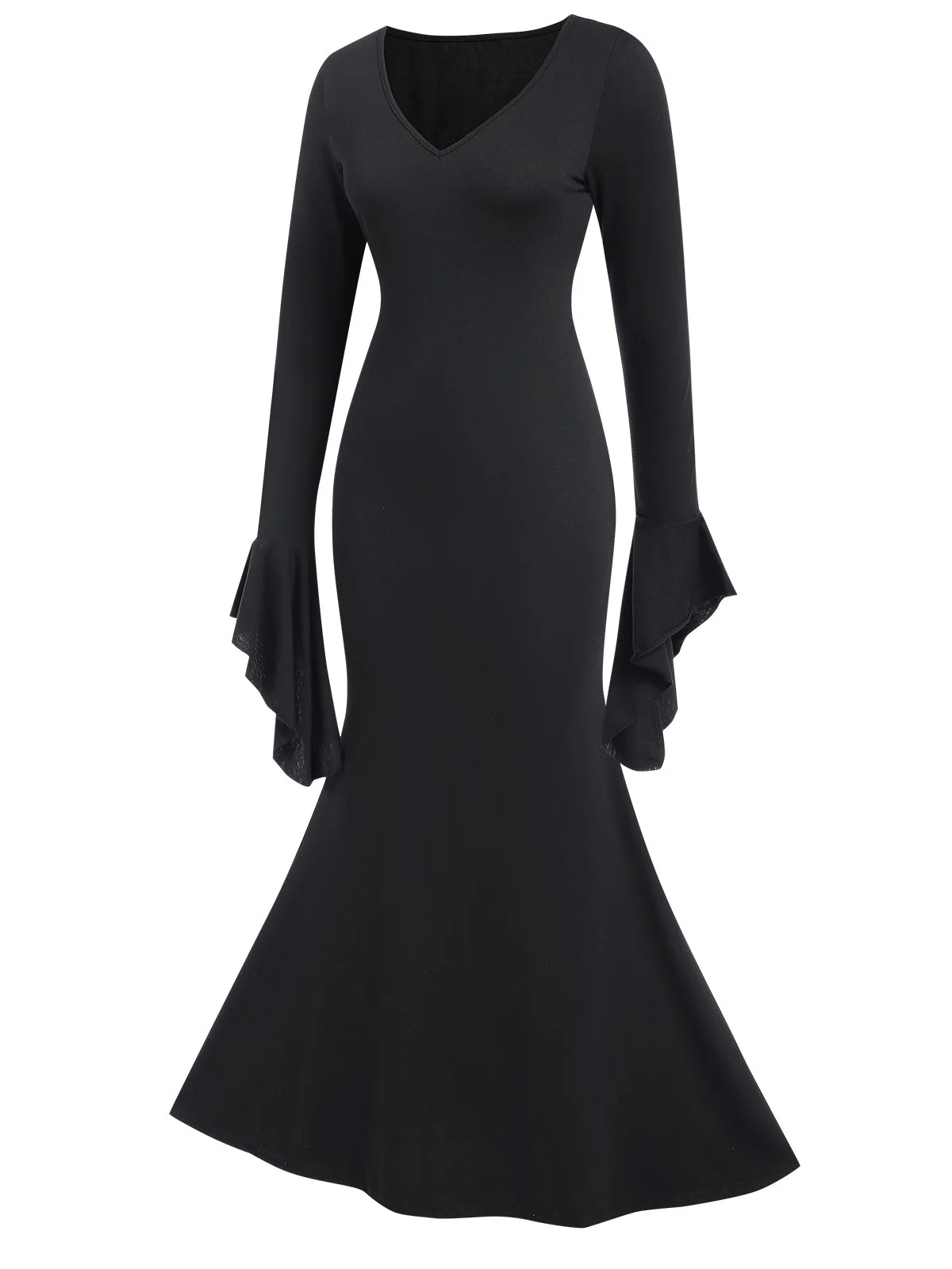 Schwarz 1930er Gothic Morticia Addams Dolman-Ärmel Fischschwanz Kleid - Image 2