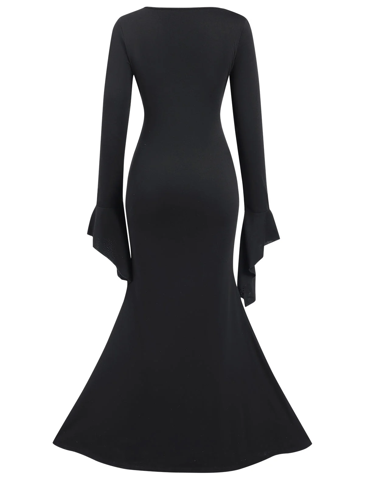 Schwarz 1930er Gothic Morticia Addams Dolman-Ärmel Fischschwanz Kleid - Image 3