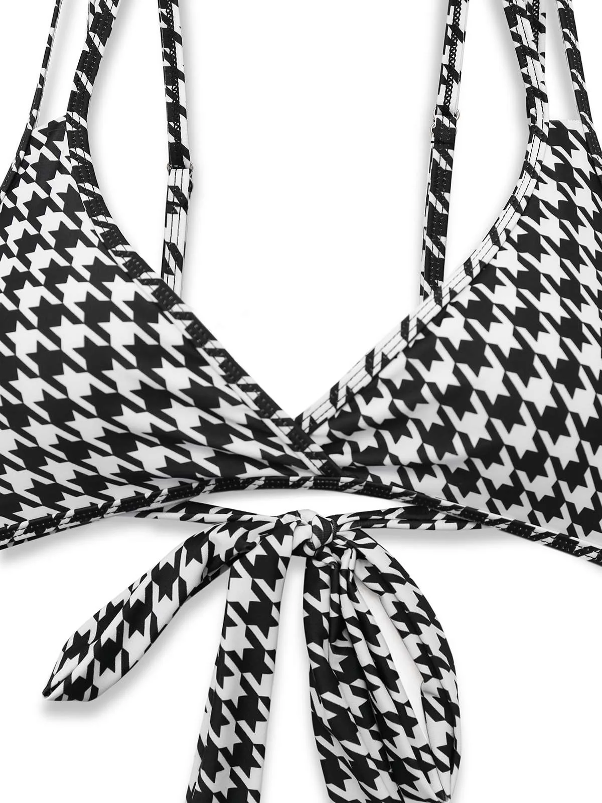 Schwarz 1930er Hahnentritt Schnürung Bikini Set - Image 4