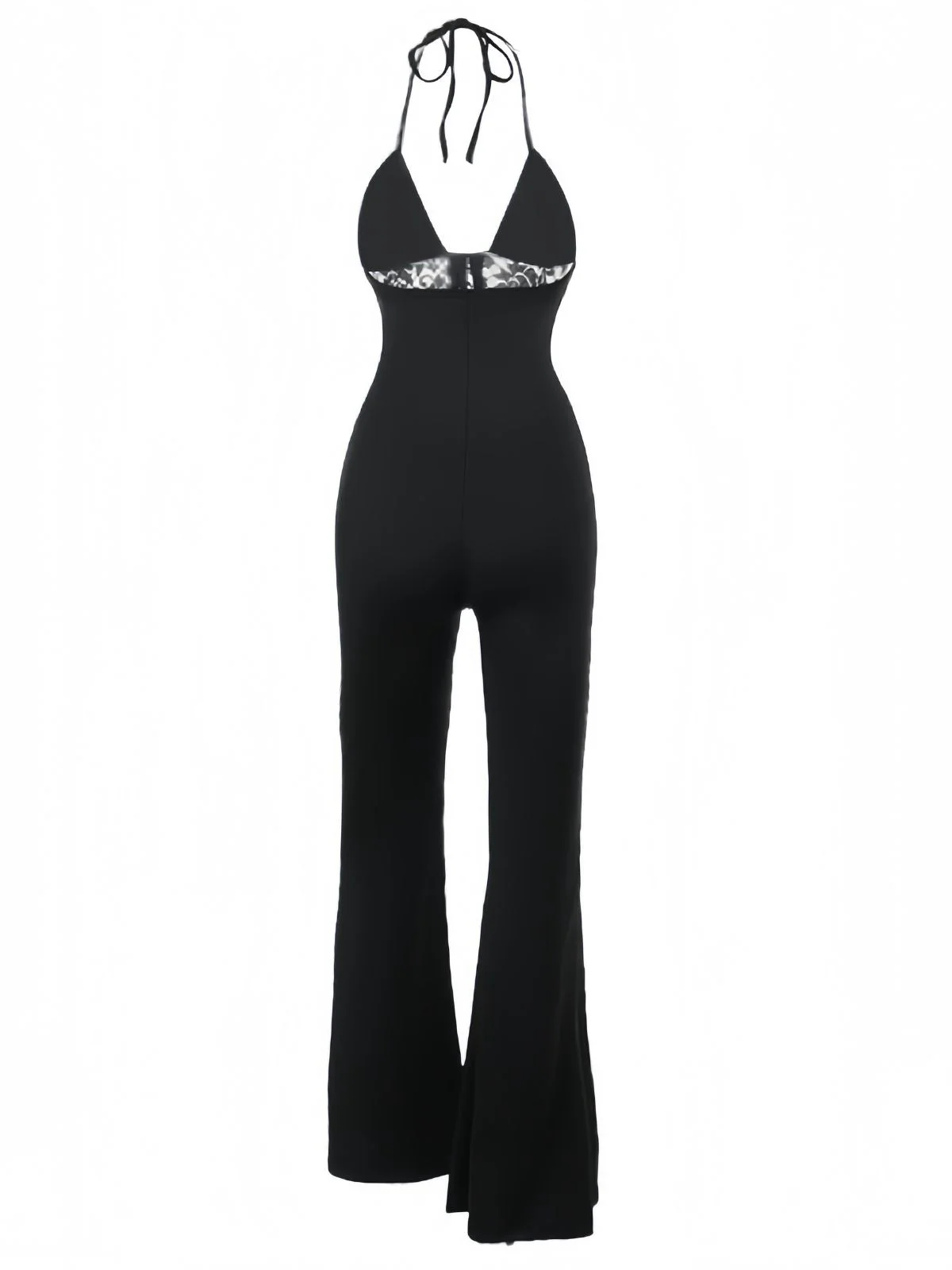 Schwarz 1930er Halter Spitze Schlaghosen Jumpsuit - Image 3