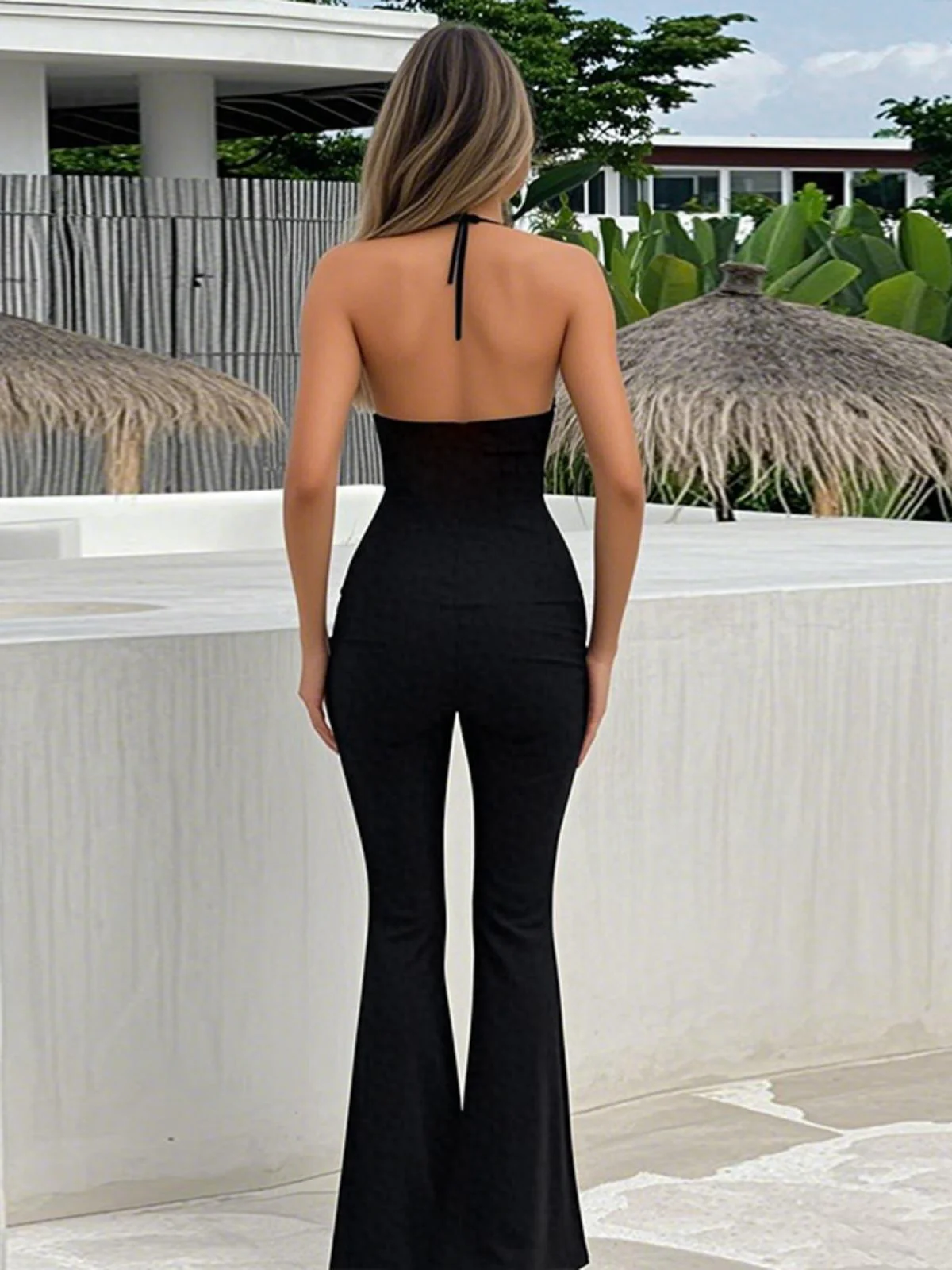 Schwarz 1930er Halter Spitze Schlaghosen Jumpsuit - Image 5