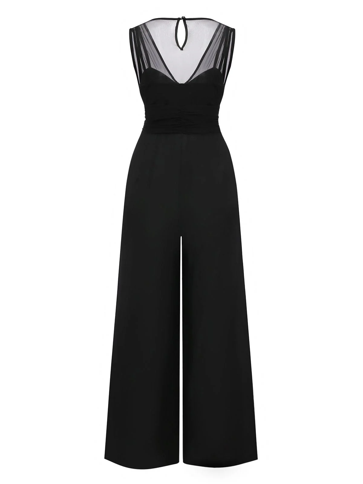 Schwarz 1930er Netz Plissiertes Patchwork Jumpsuit - Image 4