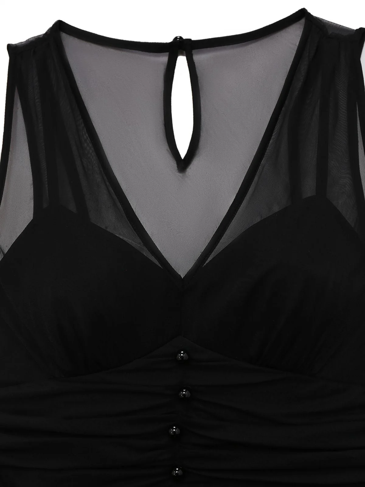 Schwarz 1930er Netz Plissiertes Patchwork Jumpsuit - Image 5