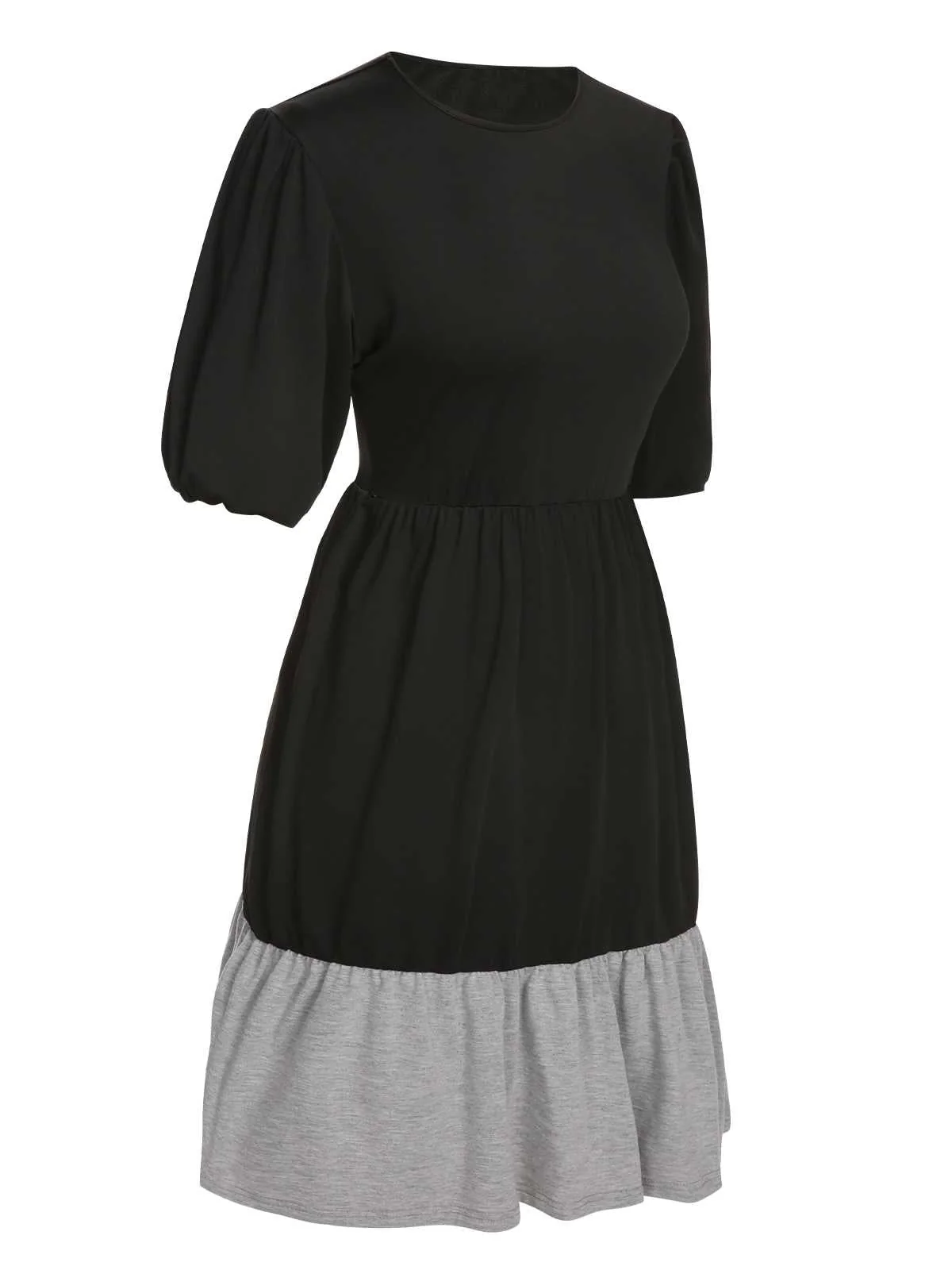 Schwarz 1930er Patchwork Laternenärmeln Kleid - Image 2