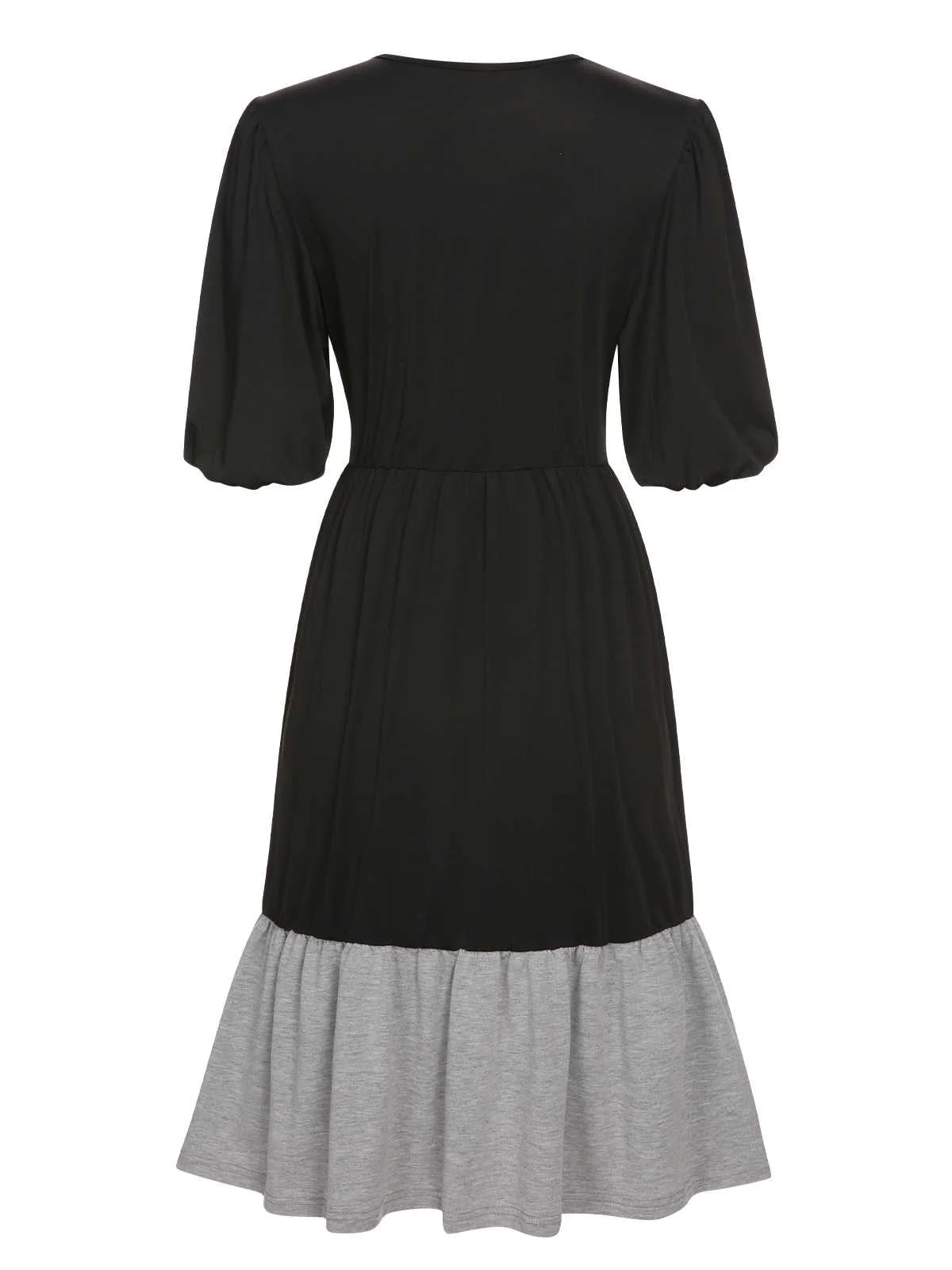 Schwarz 1930er Patchwork Laternenärmeln Kleid - Image 3