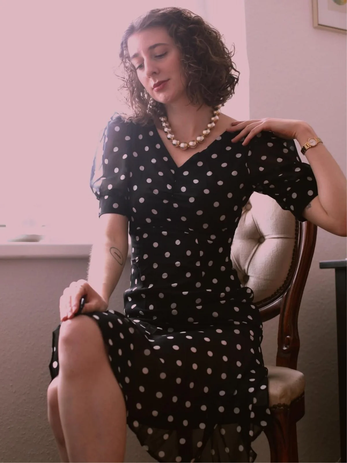 Schwarz 1930er Polka Dot Meerjungfrauenkleid - Image 2