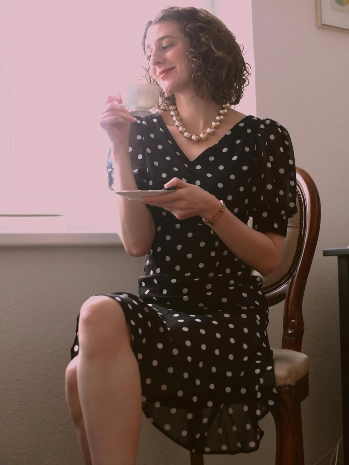 Schwarz 1930er Polka Dot Meerjungfrauenkleid - Image 2